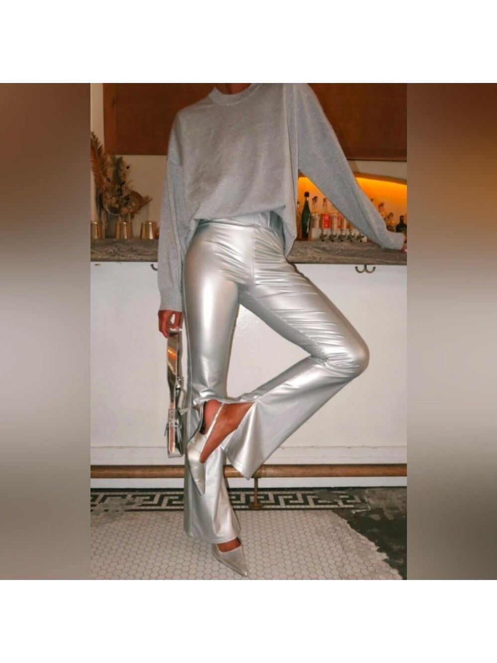Show Me Your Mumu Silver Nashville Pull On Flares Faux Leather Size Medium